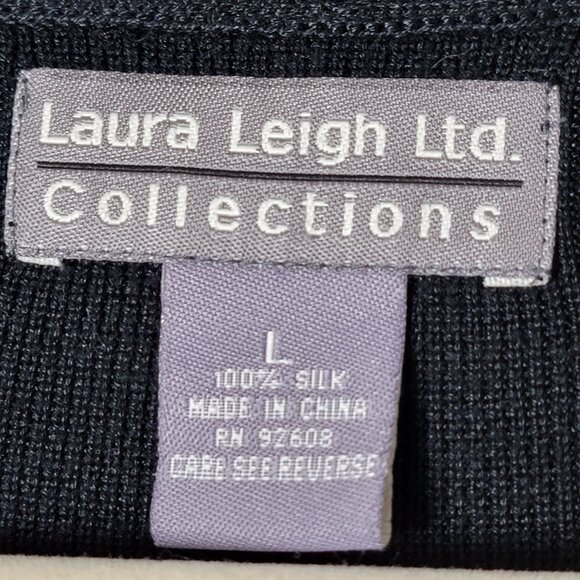 Laura Leigh Womens Black Silk Minimalist Business Casual Work Cardigan Sweater L - Picture 8 of 9